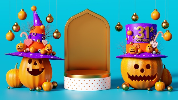 3d renderização pódio de halloween cor azul claro Fundo 312