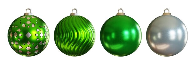3d renderização realista de bola de natal verde e prata isolada em fundo branco