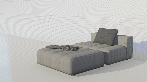 Foto 3d renderização sofá de veludo bege