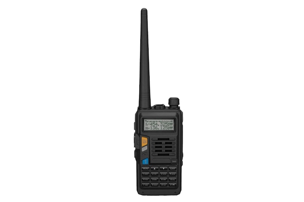 Foto 3d renderización de radio negro de largo alcance walkie talkie