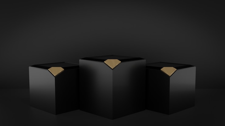 Foto 3d renderizada ilustração com formas geométricas com ouro diamante