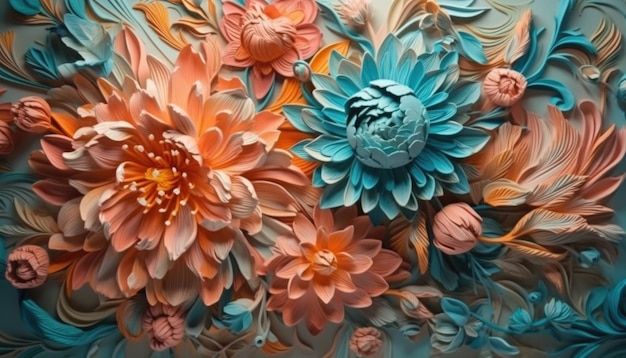 3d renderizado colorido flores 3d Creative Ai
