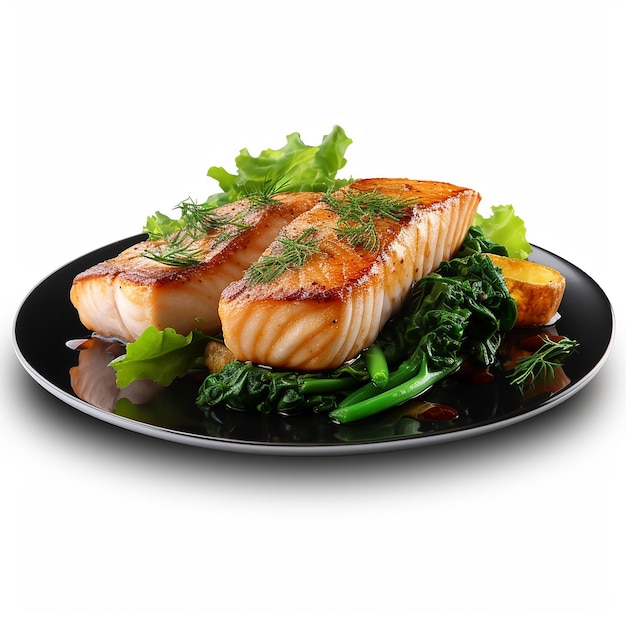 3d renderizado Delícia saborosa Filete de peixe branco com verduras
