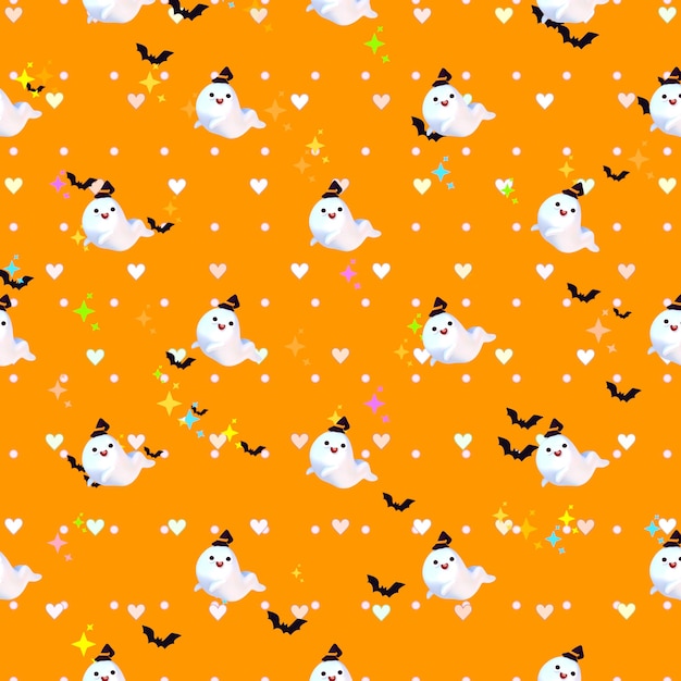 3D renderizado desenho animado laranja padrão de halloween.