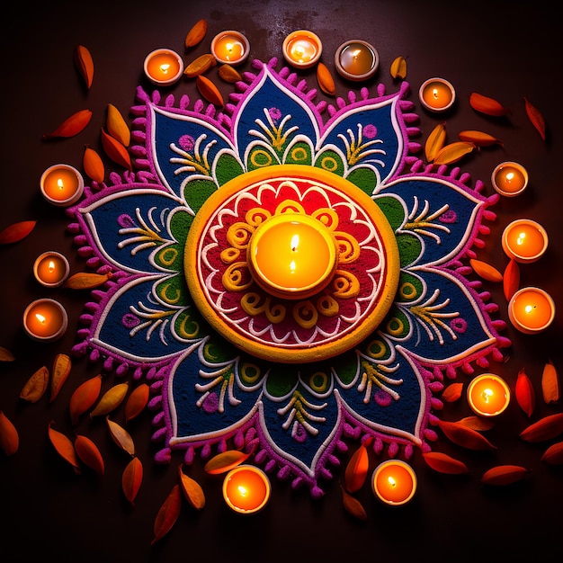 Foto 3d renderizado diwali diya rangoli imagen