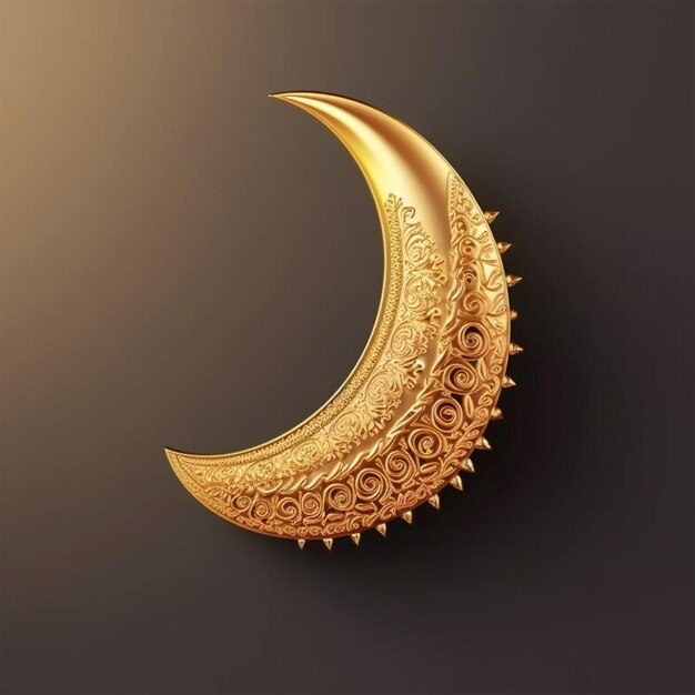 3D renderizado dorado ornamental Eid Crescent moon