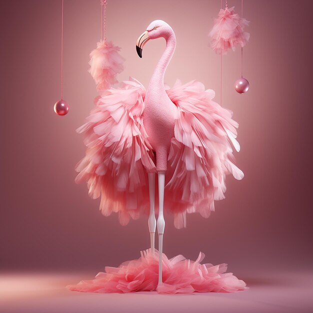 Foto 3d renderizado fabuloso flamingo transformado moda