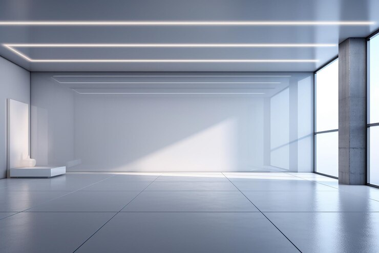 3d renderizado Hall moderno interior fundo sala vazia com uma janela enorme mínimo com espaço de cópia