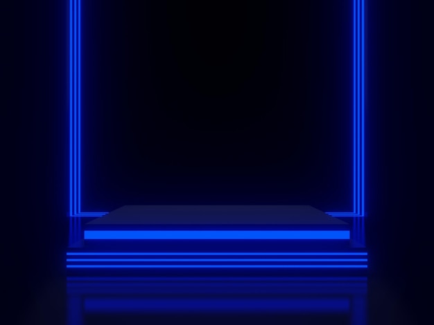 3D renderizado neon azul despojado em fundo preto