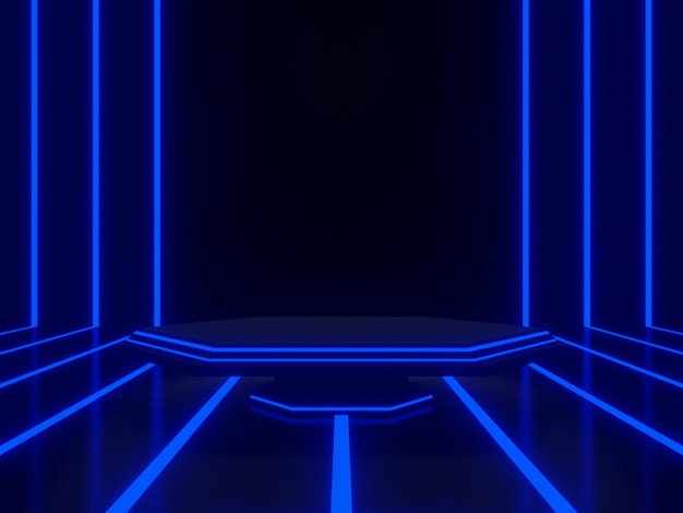 3D renderizado neon azul despojado em fundo preto