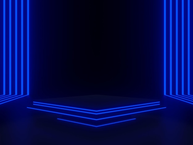 3D renderizado neon azul despojado em fundo preto