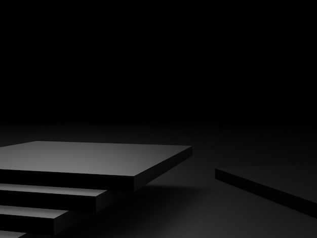 3D renderizado pódio de produto geométrico preto. Fundo do quarto escuro.