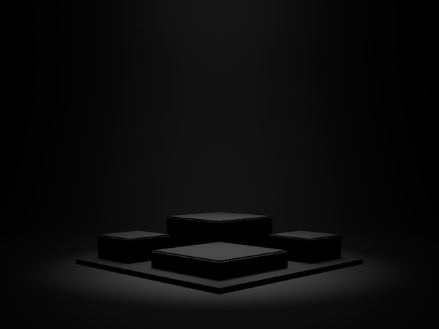 3D renderizado pódio de produto geométrico preto. Fundo escuro.