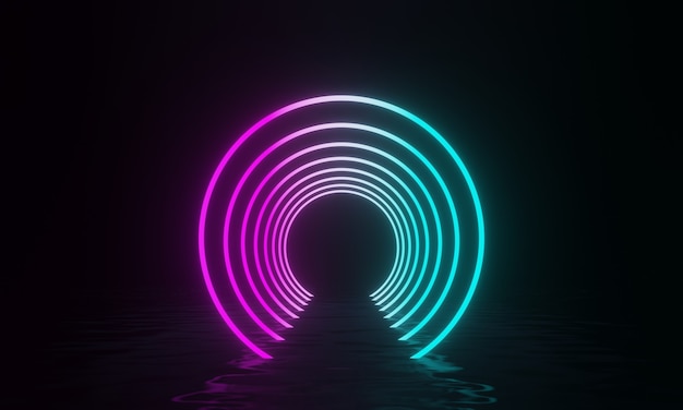 3D renderizado túnel de luz de néon brilhante