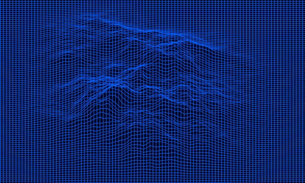 3D renderizado wireframe de grade de montanha topográfica. Terreno holográfico.