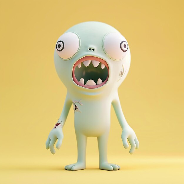 Foto 3d renderizado zombi espeluznante expresión adorable pequeño emoji colores pastel suaves