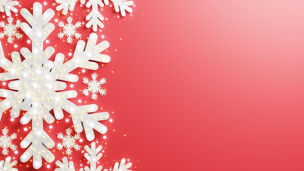 3d renderizar fondo de feliz navidad con copo de nieve blanco sobre fondo rojo banner