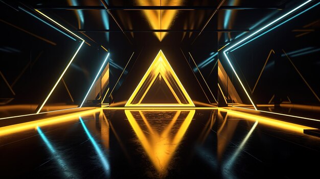 3d renderizar fondo geométrico abstracto con marco triangular de neón amarillo Generativo Ai