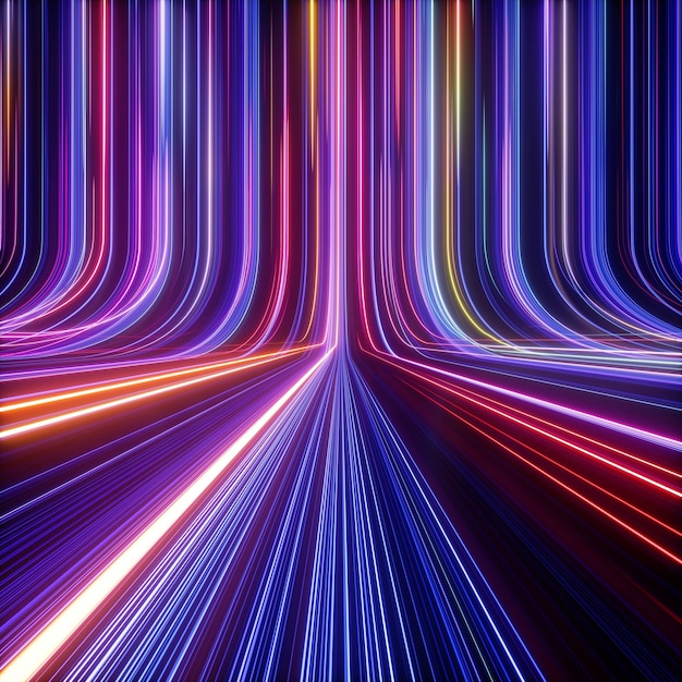 3d renderizar fondo de neón futurista abstracto rayos ultravioleta velocidad de la luz líneas brillantes