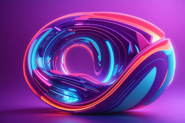 3d renderizar forma perfecta fondo colorido estético con forma abstracta brillando en líneas de neón curvas de espectro ultravioleta concepto de energía futurista