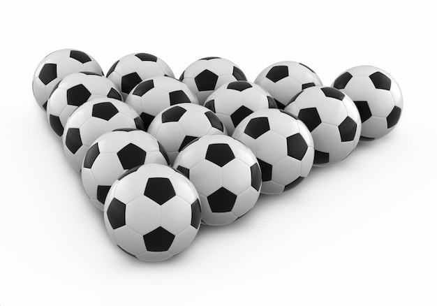 3d renderizar grupo de pelota de fútbol (aislado en blanco y camino de recorte)