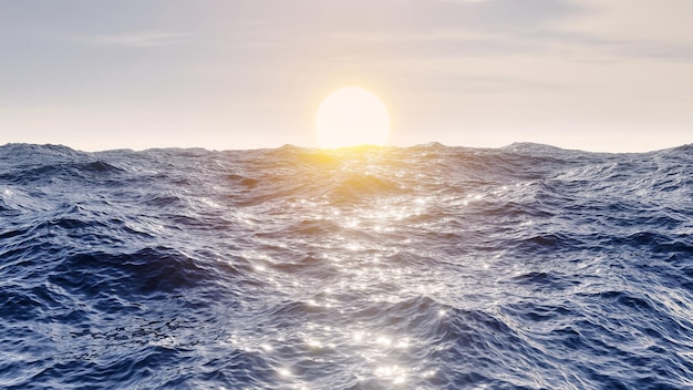 3d renderizar imagen de puesta de sol en el mar