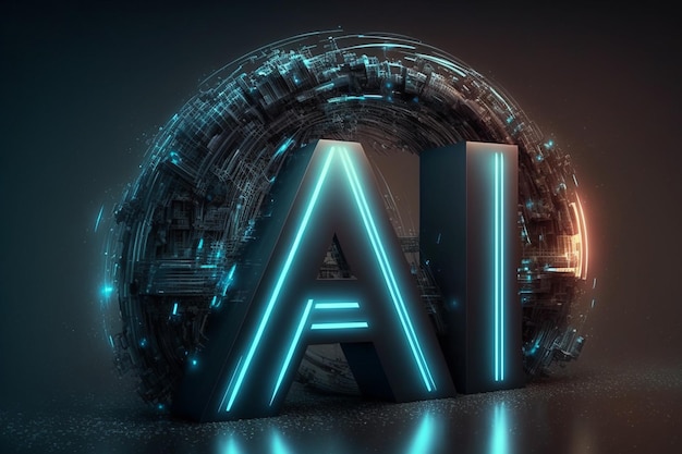 3d renderizar el logotipo de inteligencia artificial concepto de red neuronal blockchain de aprendizaje profundo IA generativa