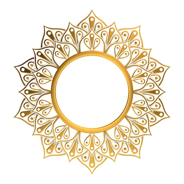 3d renderizar marco abstracto blanco y dorado. Mandala dorada aislada en blanco.