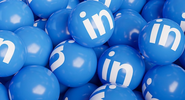 3d renderizar muchos logotipos de esfera de linkedin