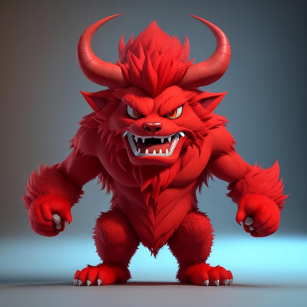 3D renderizar personagem de desenho animado de animal vermelho peludo assustador posando generativo ai