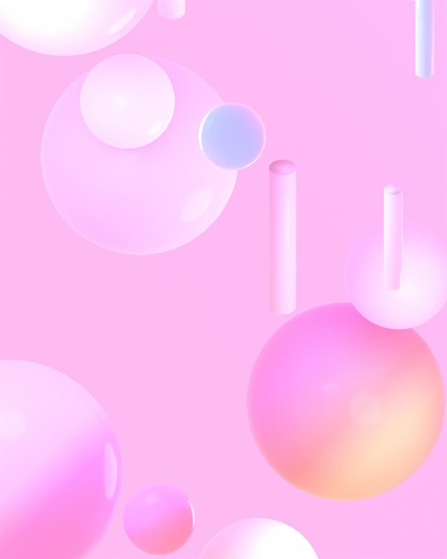 3d renderizou esferas de gradiente pastel suaves em um fundo rosa.