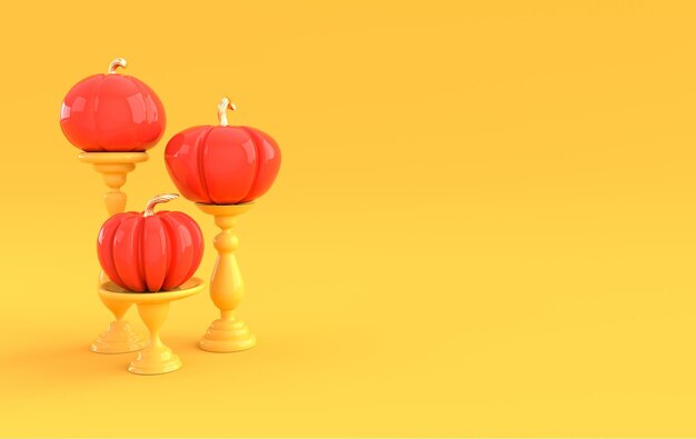 3D-Renderkürbis auf Sockel Minimales Konzept Feiertagsdekoration Kürbis zum Feiern von Halloween