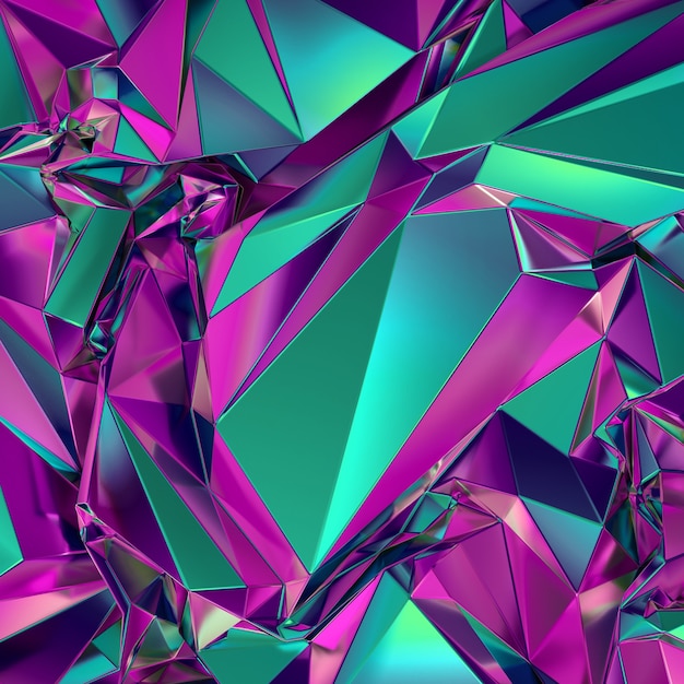 3d rendern des abstrakten geometrischen rosa grünen polygonalen facettierten Hintergrunds