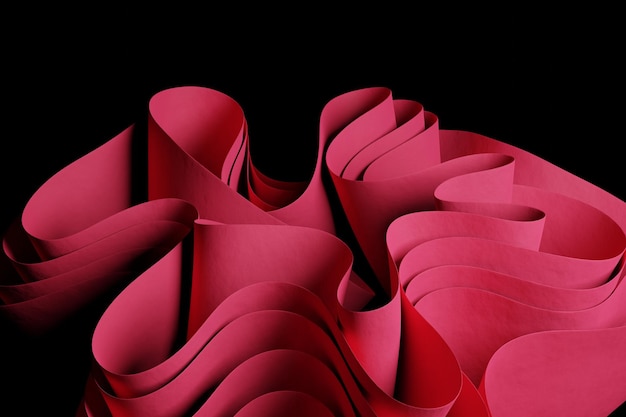 3D rendern eine rosa abstrakte wellenförmige Figur auf schwarzem Hintergrund Wallpaper mit 3D-Objekten