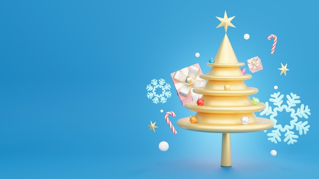 3d rendern von Goldweihnachtsbaum mit Dekoration