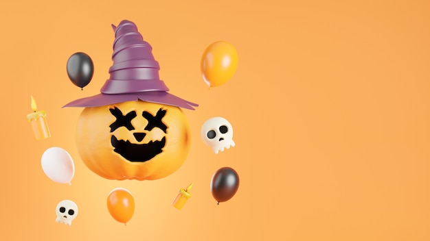 3d rendern von Kürbis am Halloween-Tag mit Dekoration