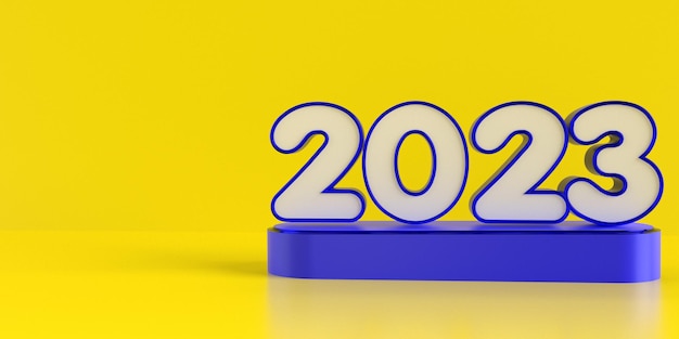 Foto 3d-rendernummer von 2023 neujahrsfarben blau und gelb