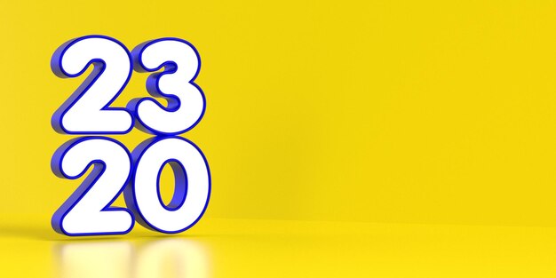 3D-Rendernummer von 2023 Neujahrsfarben blau und gelb