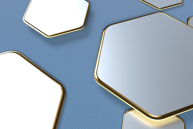 3D-Rendertapete Sechseck Goldlinie moderne blaue Farbe für die Vernetzung von Tech-inovativem Stil