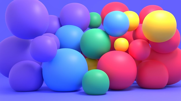 3D-renderte abstrakte Regenbogenkugeln auf dem Boden