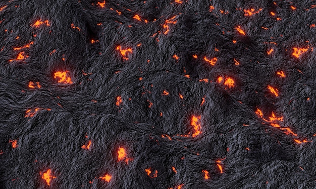 3D rendeu Lava basáltica resfriada. Fundo vulcânico abstrato.