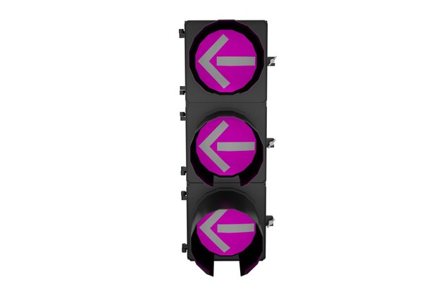 3d representación de semáforo con señal de giro a la izquierda aislada sobre fondo blanco