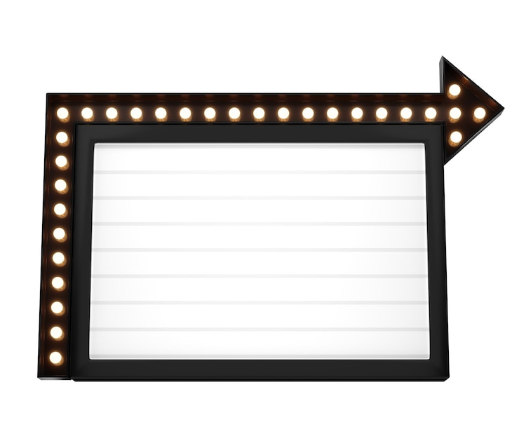 Foto 3d retro schwarzes schild mit leuchtend gelber glühbirne