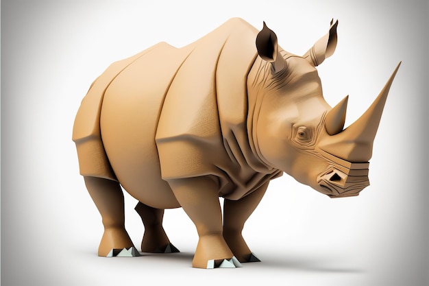 3D-Rhino-Ansicht aus diagonalem Winkel, isolierte, sauber geschnittene 3D-Darstellung