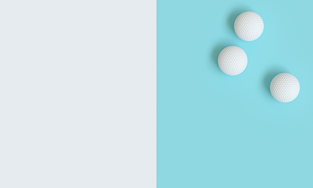 3d rinden de pelotas de golf en un fondo blanco y azul claro
