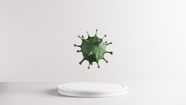 Foto 3d rinden de verde covid-19. conceptual del virus de la epidemia pandémica para la investigación de vacunas de salud médica. aumento microscópico del virus corona verde, 2019-ncov
