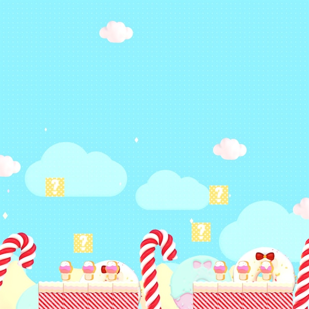 3d rindió el estilo de videojuego retro clásico del mundo dulce del caramelo