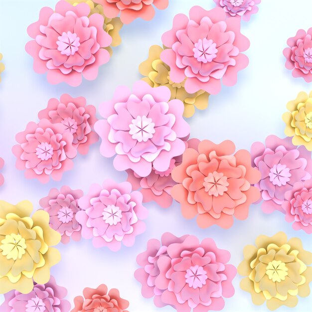 3d rindió hermosas flores de primavera artesanías de papel