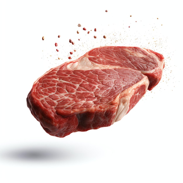 3D rohes Ribeye-Steak, das in realistischer Luft fliegt