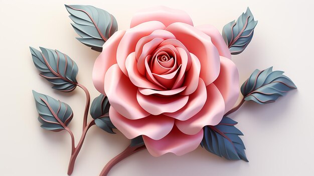 3d rosa flor plastilina estilo de dibujos animados aislados